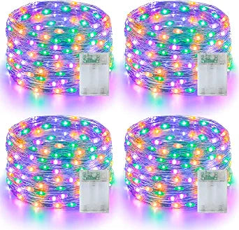 YEGUO Halloween Fairy String Lights,4 Pack Each 16ft 50 LED Battery Operated Waterproof Lights, Halloween Decorations for Indoor Outdoor Patio Yard Party Decor(Orange Purple and Green)