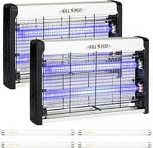 2 Pcs Electric Bug Zapper Indoor Insect Killer with Replacements Bulbs 20W Blue Light Powerful 2800V Attract Fly and Mosquito Traps with Circuit No Load Protection Outdoor Plug in Pest Control