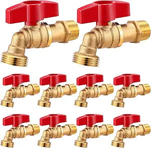 VIHOSE 10 Pack Male Hose Bib 1/2" MIP X 3/4" MHT, 1/4 Turn Outdoor Brass Water Hose Spigot Heavy Duty Faucet Shut Off Valve for Garden Patio Outdoor (Red)