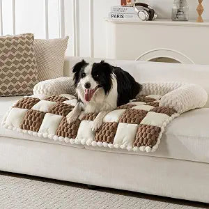 Calming Dog Bed Mats, Thick Flannel Mat for Pets Dog Pad, Washable Non-Slip Couch Protector Pet Friendly Dog Mat for Couch and Sofa(Brown, M-33.45 x 30.71 inch)