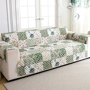 Cmfshape Skidproof Sofa Cover-Green Sofa Slipcover with Elastic Straps-Easy Fit Slip Cover-Patchwork Washable Furniture Protector for Pets and Kids(Loveseat,Green)