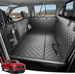 Zanch Heavy-Duty Dog Truck Seat Cover, Flat Solid Back Seat Extender for Multi Large Dogs, Hard Bottom Supports 450 lb, Waterproof Hammock Protector, XL for Full-Size Crew Cab Trucks & SUVs, Black