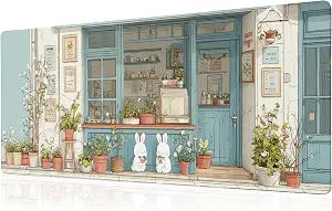 Cute Desk Mat Reading Desk Pad Mouse Mat XL, White Rabbit Mouse Keyboard Pad Anime Japanese Street Desktop Mat, Long Computer Mats Aesthetic Desk Accessory Reader's Home Decor 31.5x11.8