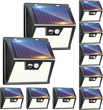 Peasur Solar Lights Outdoor [10 Pack], Solar Motion Sensor Outdoor Lights, Security Light 3 Working Modes, Waterproof for Outside Garden Yard Fence