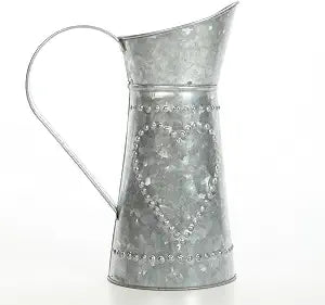 Hosley 9.25 Inch Galvanized Metal Pitcher Vase  Rustic Farmhouse Floral Arrangement Vase for Home Dcor, Kitchen, Wedding & Events