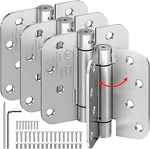 4-Pack Self Closing Door Hinges, 4 Inch Spring Loaded Door Hinges, Adjustable Tension for Exterior,Garage, Front Back Door,Left Right Hand Door, 5/8'' Radius Corners,UL Listed,Brushed Nickel