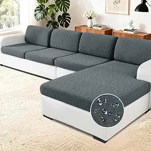 MAXIJIN Waterproof Sectional Couch Cover 4 Pieces Stretch Couch Cushion Covers for Sectional Sofa L Shape Seat Slipcovers with Elastic Bottom for Dog Pet (3 Seater + 1 Chaise, Dark Gray)