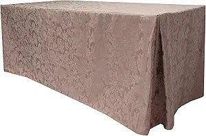 Ultimate Textile Miranda 4 ft. Damask Fitted Tablecloth -24" W x 48" L x 42" H- English Rose Pink