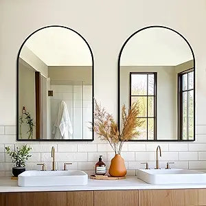 FICTOR Bathroom Mirror for Wall, Arched Vanity Bathroom Mirror for Over Sink, Metal Framed with HD Shatter-Proof Glass for Entryway, Living Room,Bedroom(2 Pack 24 x 36, Black)