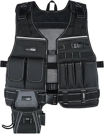 MELOTOUGH Tool Vest for Men with Pouches and Belt, Adjustable Multi-Pocket Safety Tool Vest for Electrician, Carpenter(Black)