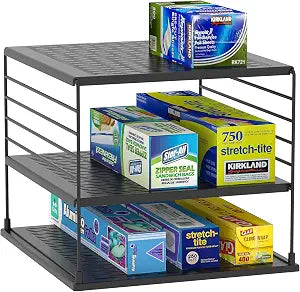 Upgraded Cabinet Organizers and Storage -Divided Compartment Holder for Plastic Bag, Wrap, Foil, Snack and Box for Kitchen and Pantry Organization and Storage, Kitchen Organization(Black)