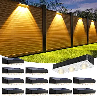 JOFIOS Solar Fence Lights Outdoor,1300mAh, 12pack,Warm/Natural/Cool White,IP65 Waterproof,Fence Lights Solar Powered,Solar Lighting for Deck, Backyard, Railing(Black)