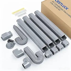 3" 17 Mini Split Line Cover Set: PVC Decorative Pipe Line Hide Cover Kit for Ductless Mini Split Air Conditioner, Central AC and Heat Pumps, Gray