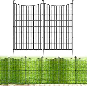 10 Panels No Dig Dog Fence Outdoor for Yard, 48 in(H) X 23.6 ft(L) Decorative Tall Garden Fence Animal Barrier, Rustproof Metal Wire Garden Edging and Borders, Temporary Fencing Stakes