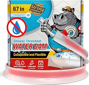 Shower Threshold Water Dam Barrier 67" - Transparent Collapsible Walk in Shower Water Guard - Door Bottom Seal Strip Leak Guard by Hippo Dam