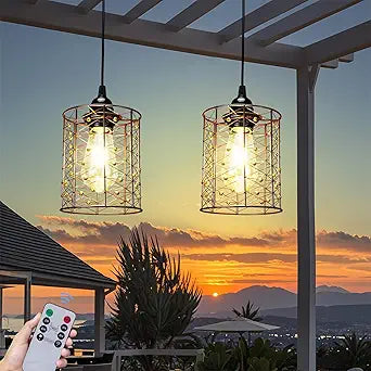 Battery Operated Hanging Outdoor Chandelier, Battery Power 56 Pendant Light, Gazebo Lights Outdoor, 4 AA Batteries, for Gazebo, Pergola, Porch, Patio, Indoor Outdoor Decor Lighting (2)