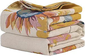 Boho Cotton Throw Blanket - Large Soft All-Season Quilt with Rustic Floral Design for Bed and Couch, Suitable for Living Room and Farmhouse Decor (Flower-Butterfly, Throw (50" x 60"))