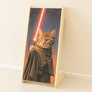 PETKARAY Art Cat Scratcher Ramp, 25.2" Sisal Scratching Post, L Shaped Scratch Pad for Indoor Cats, Decorative Couch Protector