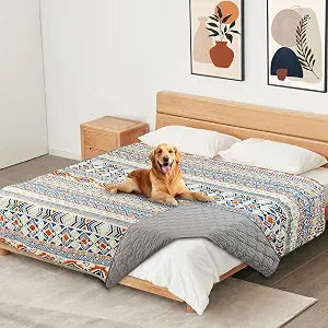 Waterproof Dog Blanket, Bohemian Dog Bed Cover Pet Blanket, Reversible Sofa Couch Cover for Dogs Washable, Protect Furniture Bed Couch Sofa for Puppy Cat (Blue Medallion, 6882 Inch)