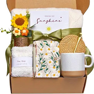 Get Well Soon Gift Baskets for Women, After Surgery Recovery Care Package with Cozy Blanket & Mug, Thinking of You Feel Better Gifts, Self Care Gifts, Sunflower Sending Sunshine Box Set