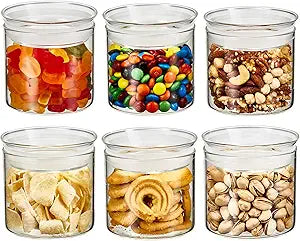 ZENS 17oz Glass Food Storage Jars Set of 6, Clear Glass Canisters Set with Airtight Lids, Small Storge Container jar for Kitchen Spice, Sugar Container, Blooming Tea, Snacks
