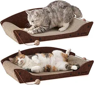 ZOMISIA 2 Pack 26'' Cardboard Cat Scratcher Bed - Large Scratcher Couch for Indoor Cats, Orthopedic Scratching Board, Lounger Scratching Couch with Bells