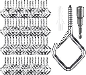 Screw Hooks 2.16 Inch, Metal Ceiling Hooks for Outdoor String Lights, Wind Chimes, Lanterns, and Hanging Decorations Indoor and Outdoor Stainless Steel (Stainless Steel, 65)