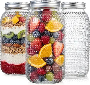 WELLIFE 3 Pack 64 oz Half Gallon Mason Jars, Wide Mouth Glass Jars with Airtight BPA-Free Lids, Raised Dot Texture Large Jars for Canning, Pickling, Fermenting & Food Storage