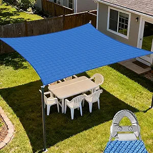 E&K Sunrise 20' x 24' Sun Shade Sail Rectangle Canopy Shade Cover with A Ring Steel Cable Wire UV Block for Pergola Patio Backyard Garden Deck Outdoor (Blue)