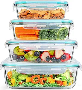 GEHE 4 Pack Large Glass Storage Containers with Airtight Lids, 78/52/36/22oz Glass Meal Prep Food Storage Containers for Baking, Storing, Leakproof, BPA Free, Microwave/Freezer/Dishwasher Safe