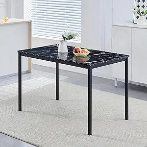 47" Faux Marble Dining Table Modern Kitchen & Dining Room Table for 4 Rectangular Dinner Table for Dining Room,Black