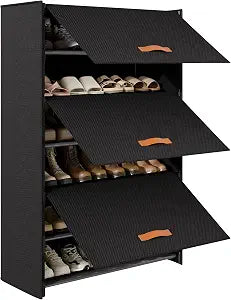 6-Tier Shoe Storage Cabinet with Fabric Cover, Hard Flip Doors, Holds 1824 Pairs, Enclosed Dustproof Shoe Rack Organizer for Entryway, Closet & Bedroom, Shoe Shelf, Black, 27.8" x 12.0" x 41.9"