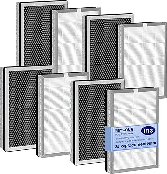8-Pack 25 Replacement Filter for MA Air Purifier 25 Series (S1/W1/B1), 3-in-1 High-Efficiency H-13 Grade, Pre-Filter and Activated Carbon