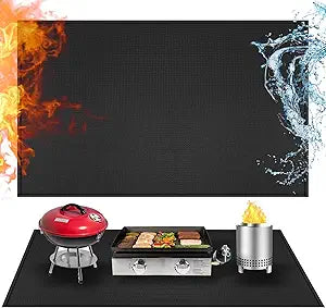 24x48in Heat Resistant Grill Mats for Outdoor Grill to Protect Your Prep Table and Outdoor Grill Table - Fire Proof & Water Proof & Oil Proof BBQ Mat - Black (1mm)