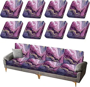ANNA QUEEN 8Pcs Purple Marble Sofa Printed Couch Cushion Covers  Washable Stretchy Replacement Furniture Protector, Non-Slip Couch Cushion Cover Sofa Covers for Elegant Home Dcor