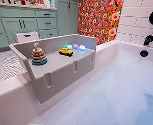 Tub Topper Mini Bathtub Splash Guard for Kids - Compact Bath Splash Guard & Tub Play Shelf - Easy to Remove, Store & Clean - Patented Lip Design, Non-Silicone, BPA-Free, Made in USA (Gray)