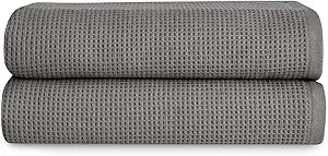 Cozy Earth Waffle Bath Towels - 60% Cotton 40% Viscose from Bamboo Bath Towels 30 x 58 Inches - Soft & Absorbent Terry, Reversible Mini Textured Waffle & Weave Pattern - 2 Pack