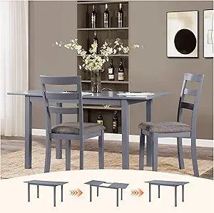 59'' Extendable Dining Table, Dark Gray - Modern Kitchen & Dining Room Table for 4-8, Wooden Expandable Table for Small Space, Home Office Furniture