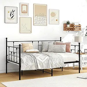 Daybed Twin Size Bed Frame,Mattress Foundation,Metal Slats Support,Platform Furniture,No Box Spring Needed, Large Under Bed Storage, Without Noise,Black