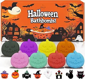 Halloween Bath Bombs for Kids with Surprise Toys Inside Boo Basket Stuffers Bubble 8 Pack Pumpkin Spooky Fizzy���Party Favors for Teens Gifts for Kids Girls Boys Supplies