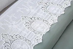 White Cutouts Lace Top Sheet Battenburg Openwork Laced Flat Sheet 100% Cotton Queen Size 1 Piece