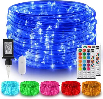 Gvwoxm 50FT 150 LED Changing Rope Lights, Waterproof Remote String Lights