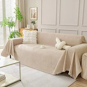 DREAMINGO Sofa Covers Washable Thick Chenille Couch Cover for 3 Cushion Couch Sofa Multi-Use Couch Cover Blanket Modern Pet Furniture Protector Sectional Couch Slipcover 91"x134", Khaki
