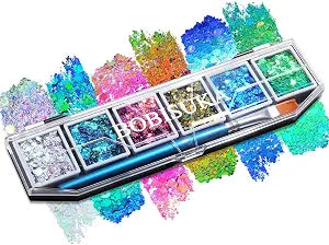 Chameleon Face Body Glitter Palette, 6 Color Pressed Multi Chrome Chunky Glitter for Eyes Face Hair Body, Festival Makeup for St Patrickï¿½ï¿½ï¿½ï¿½ï¿½ï¿½ï¿½ï¿½ï¿½s Day, Mardi Gras, Halloween Christmas