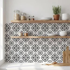 16 Pack, 5.9 Inch Black and White Peel and Stick Tiles, Removable Victorian Vinyl Decals for Backsplash, Stairs, & Furniture