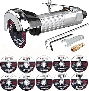 3 Inch Air Cut Off Tool, High-Speed Air Cutter, with 10Pcs Multiple functions Cut Off Wheels, 20000RPM Pneumatic Cutting Tools for Steel, Inox, PVC