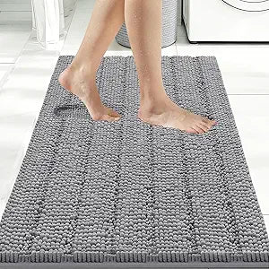 Bcoimo Large Bathroom Rug, Chenille Bath Mat with High Low Pile Design, Soft Absorbent Non Slip Bath Rug, Machine Washable Quick Dry Mat for Shower, Tub, Sink and Vanity