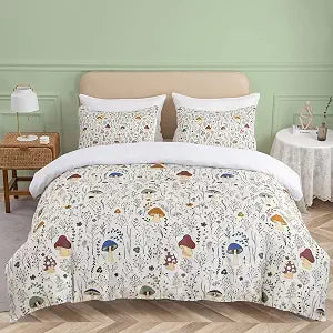 Queen Duvet Cover Set, Colorful Mushrooms Bedding 3-Piece