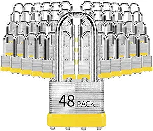 Padlocks Keyed Alike, Pack of 48, Laminated Steel Keyed Lock (1-9/16", 40mm), Padlocks with Same Key, Long Shackle, for Toolbox, Locker & StorageUnit or More
