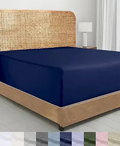 California Design Den 100% Organic Cotton Fitted Sheet Queen, Navy